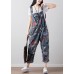 Boho Dark Gray Print Cowboy Jumpsuit Spring