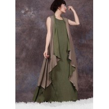 French sleeveless linen Long Shirts Runway green outwear summer